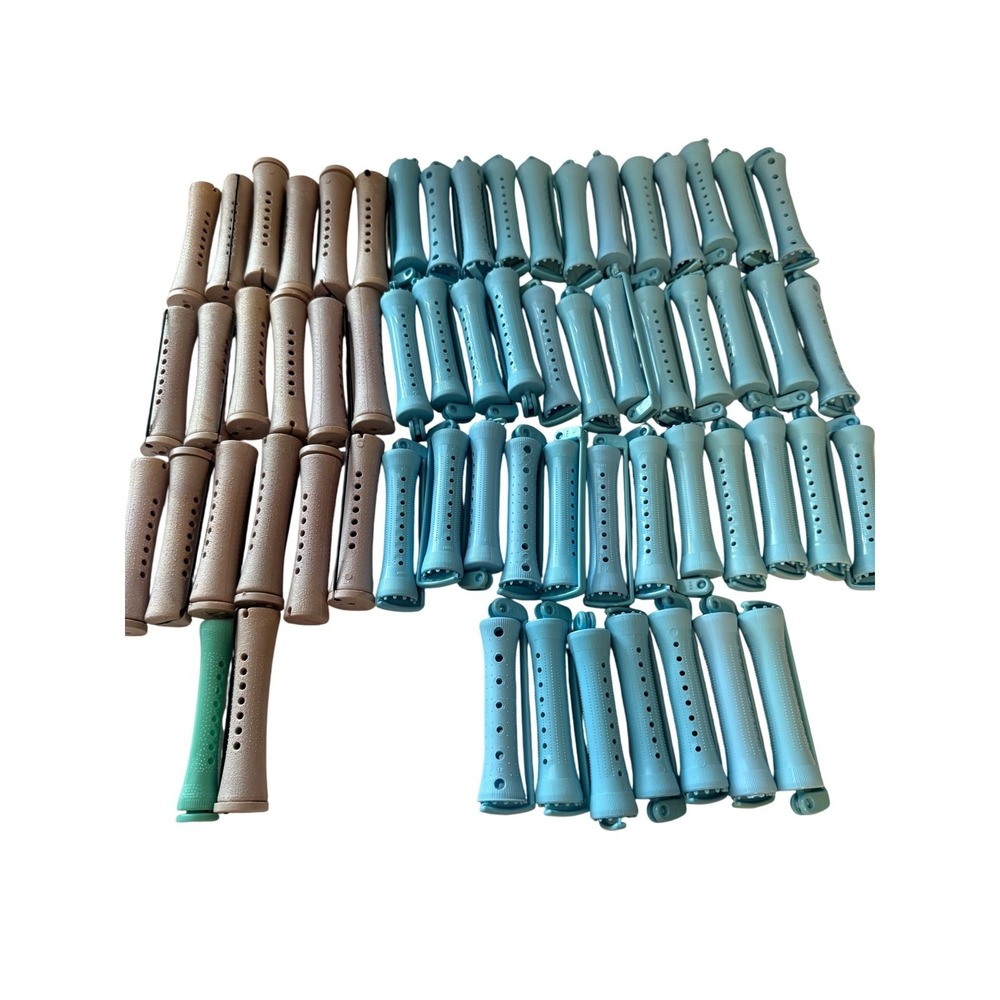 Vintage‎ Hair Curlers Rollers Lot 63 Beige Blue Plastic Styling Tool Permanent